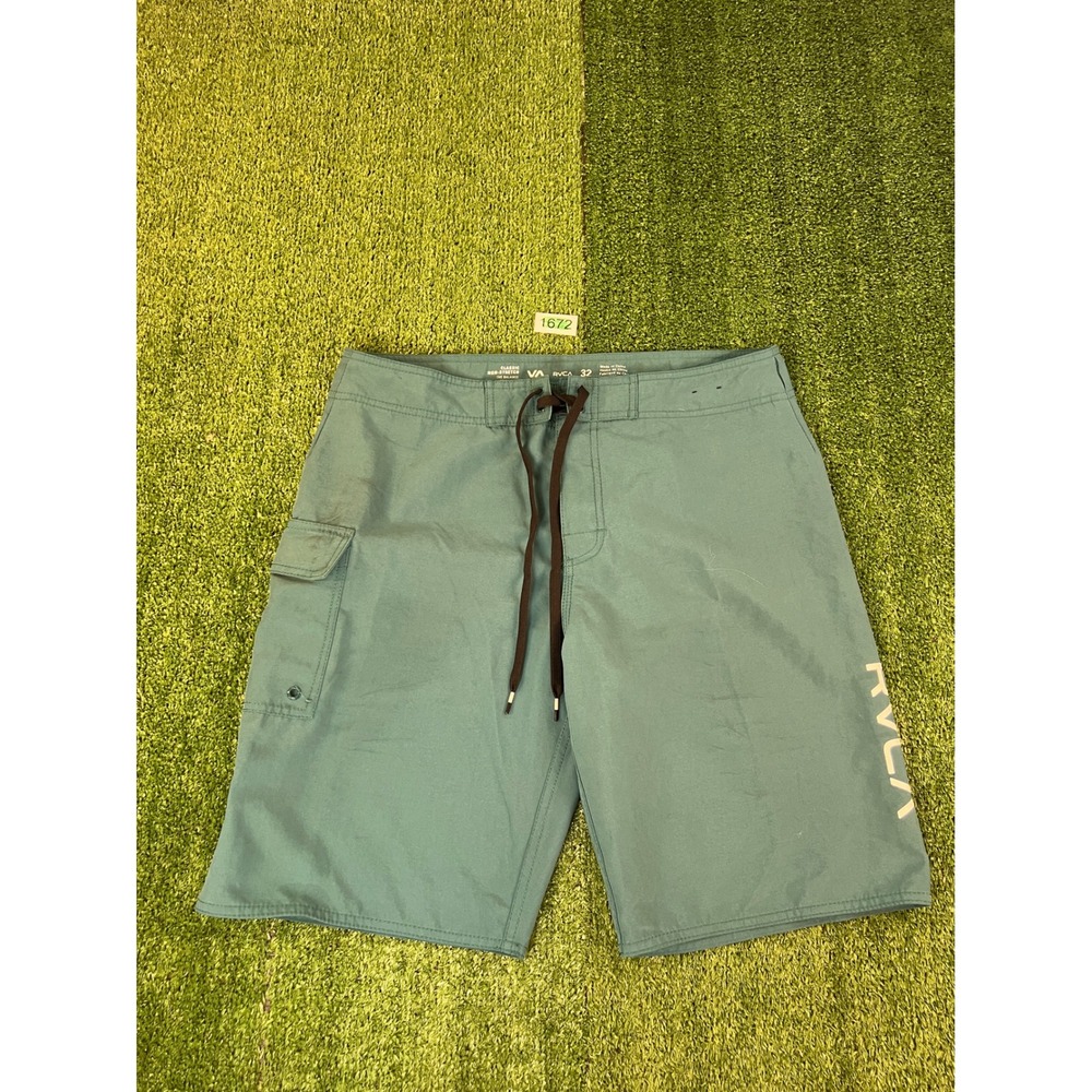 RVCA Classic Non-Stretch Board Shorts Mens 32 Teal Green Cargo Pocket Logo